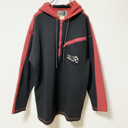 ～90s　PUREGEAR　ハーフジップパーカー　胸ポケット付き　ヴィンテージ　黒　ブラック　赤　レッド　秋冬服