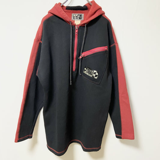 ～90s　PUREGEAR　ハーフジップパーカー　胸ポケット付き　ヴィンテージ　黒　ブラック　赤　レッド　秋冬服