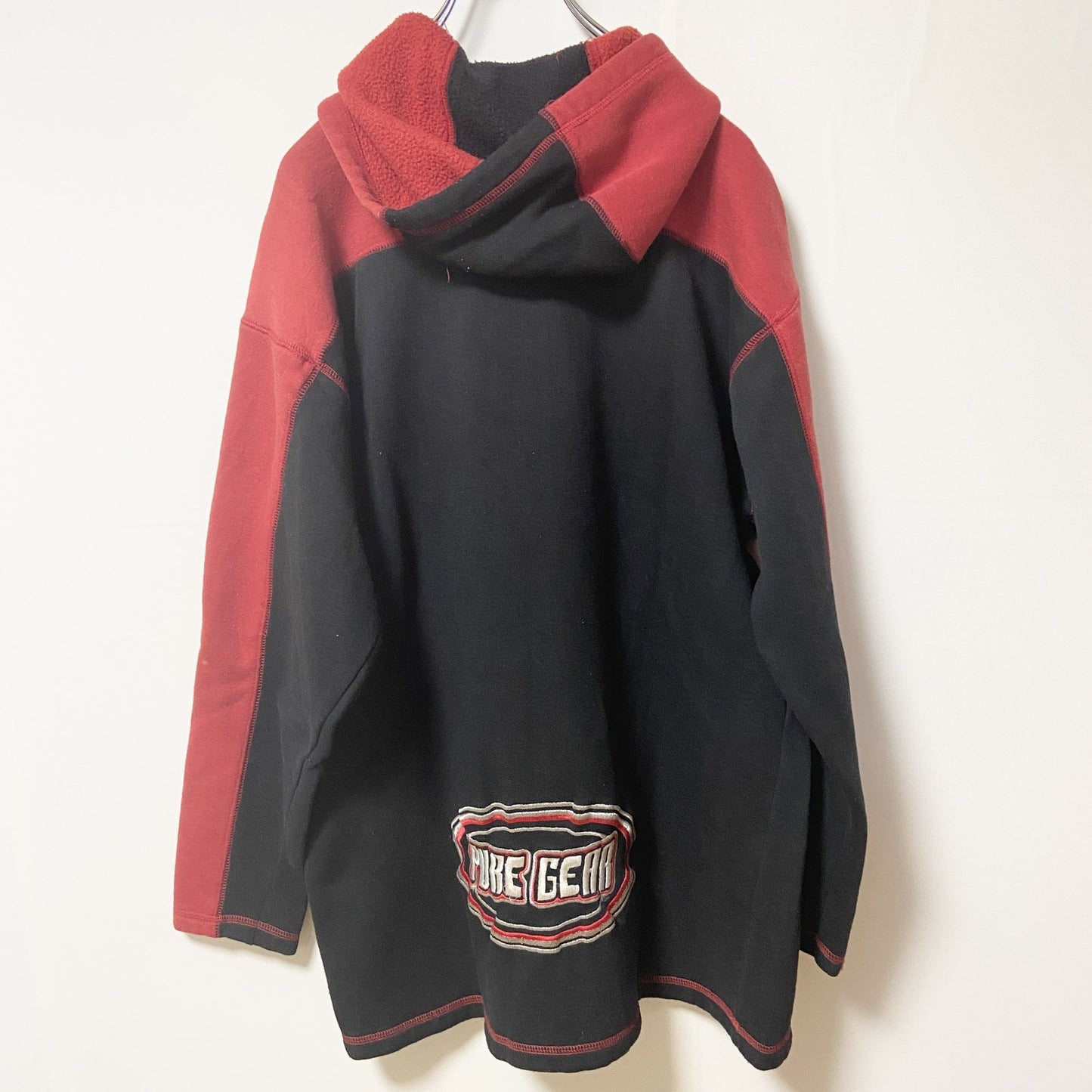 ～90s　PUREGEAR　ハーフジップパーカー　胸ポケット付き　ヴィンテージ　黒　ブラック　赤　レッド　秋冬服