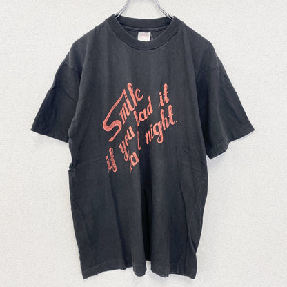古着 used　半袖プリントTシャツ　英字　灰色　ダークグレー　100%コットン　シングルステッチ　XLサイズ