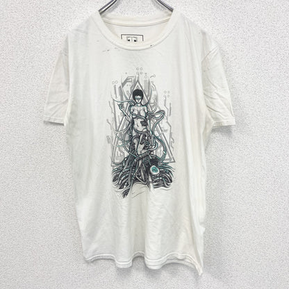 古着 used　THREADS　半袖プリントTシャツ　カジュアルデザイン　近未来　ロボット　レトロ　白　クルーネック　Lサイズ
