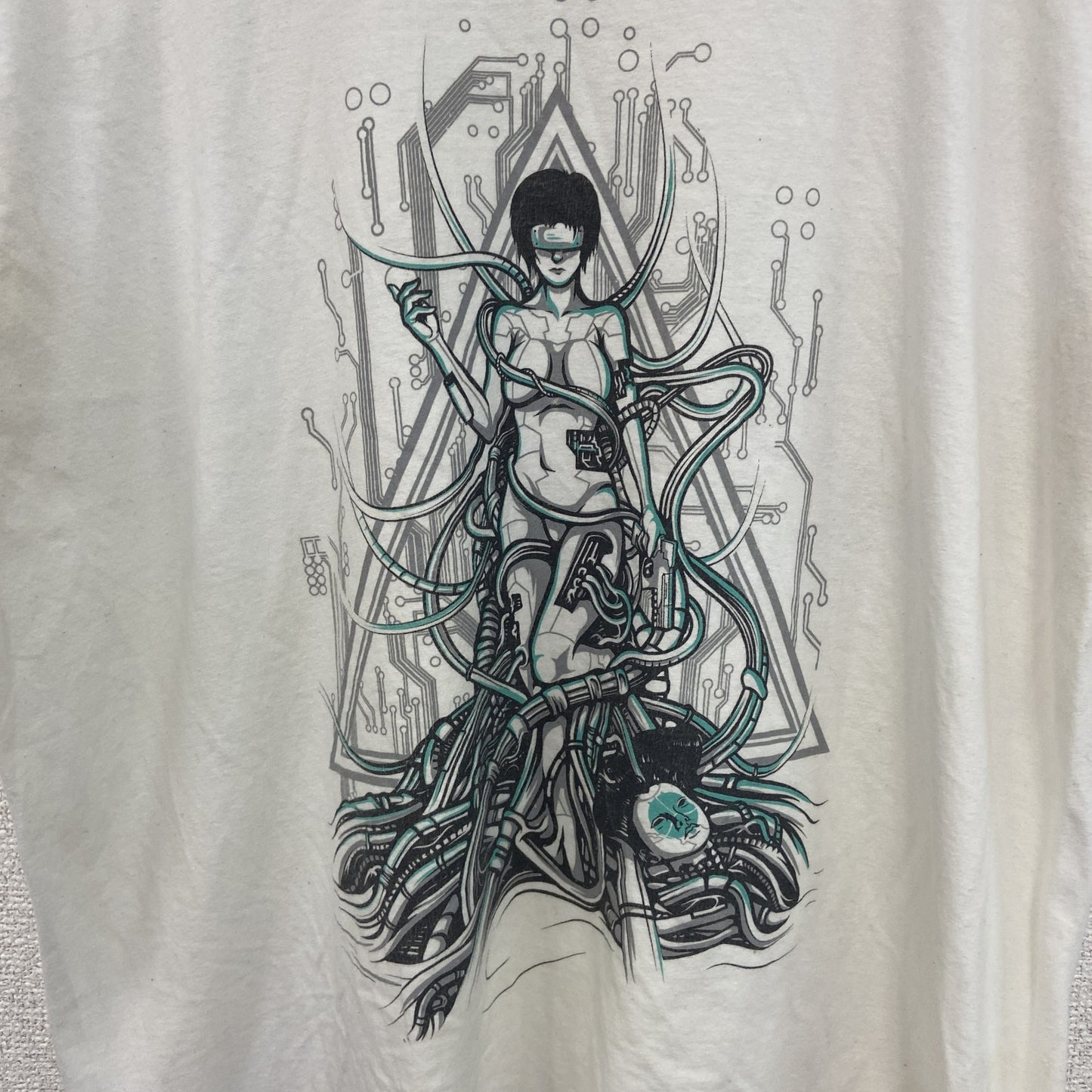 古着 used　THREADS　半袖プリントTシャツ　カジュアルデザイン　近未来　ロボット　レトロ　白　クルーネック　Lサイズ