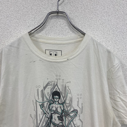 古着 used　THREADS　半袖プリントTシャツ　カジュアルデザイン　近未来　ロボット　レトロ　白　クルーネック　Lサイズ