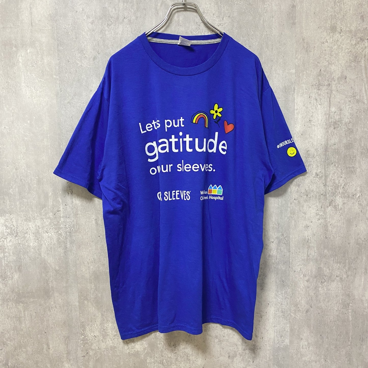 PORT＆COMPANY　半袖プリントメッセージTシャツ　4連プリント　企業ロゴ　青　ブルー　XLサイズ