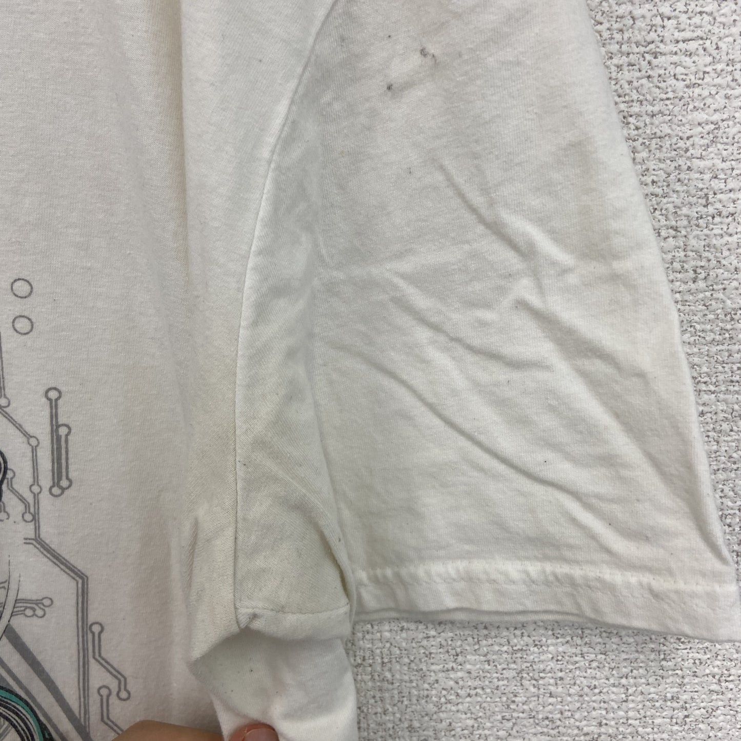 古着 used　THREADS　半袖プリントTシャツ　カジュアルデザイン　近未来　ロボット　レトロ　白　クルーネック　Lサイズ