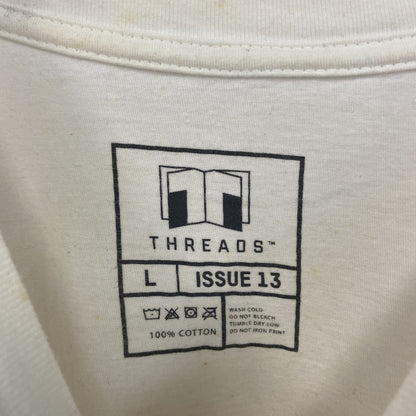 古着 used　THREADS　半袖プリントTシャツ　カジュアルデザイン　近未来　ロボット　レトロ　白　クルーネック　Lサイズ