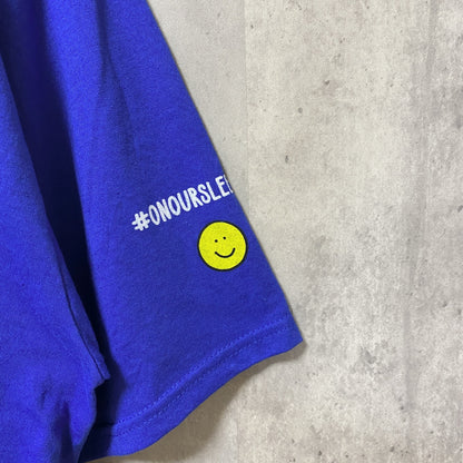 PORT＆COMPANY　半袖プリントメッセージTシャツ　4連プリント　企業ロゴ　青　ブルー　XLサイズ