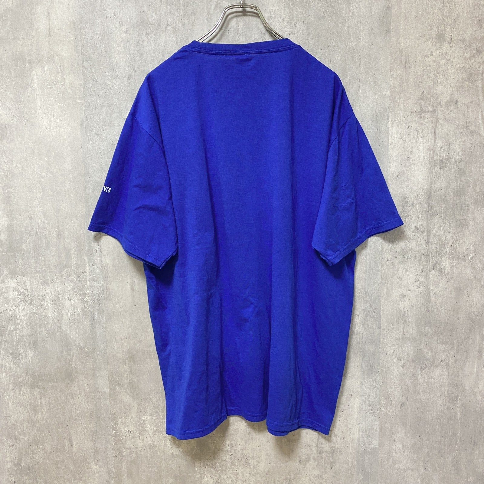 PORT＆COMPANY　半袖プリントメッセージTシャツ　4連プリント　企業ロゴ　青　ブルー　XLサイズ