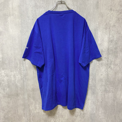 PORT＆COMPANY　半袖プリントメッセージTシャツ　4連プリント　企業ロゴ　青　ブルー　XLサイズ