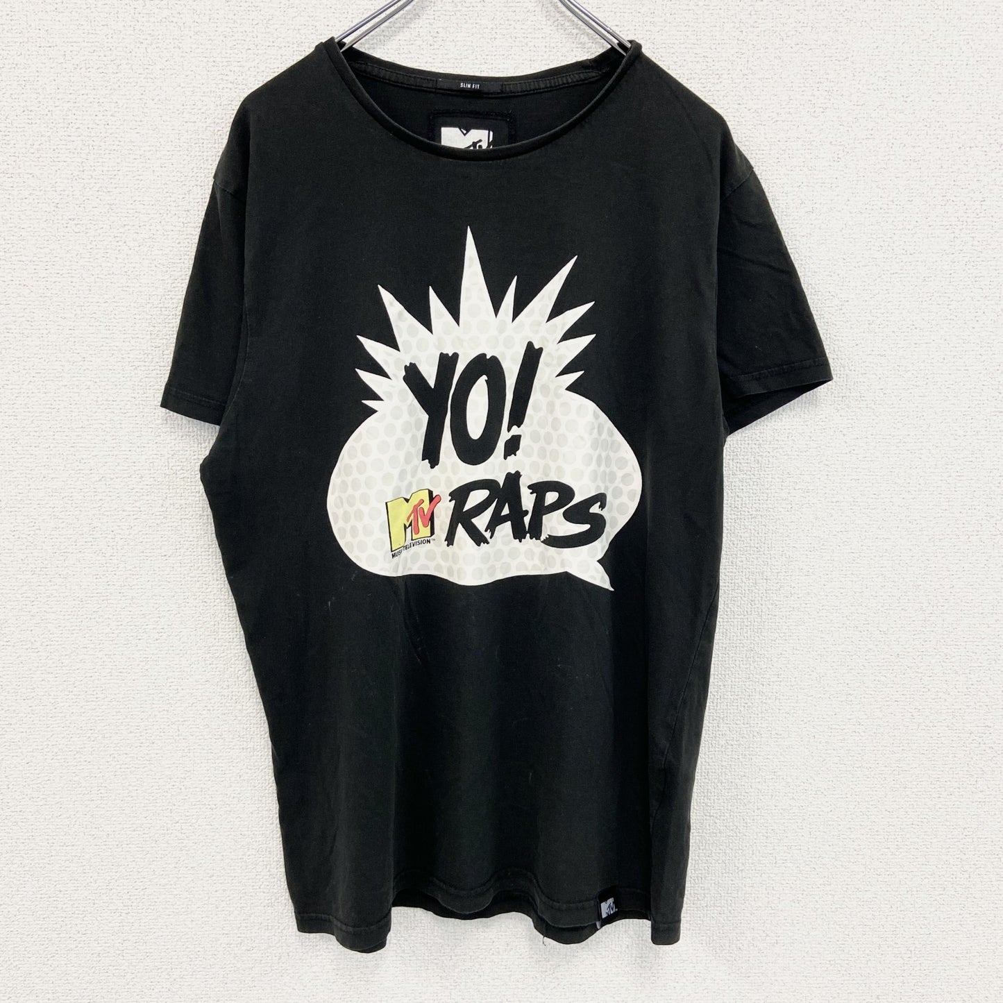古着 used　M TV　半袖オリジナルプリントTシャツ　カジュアルデザイン　黒　ブラック　レトロ　クルーネック　XLサイズ