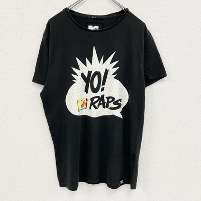 古着 used　M TV　半袖オリジナルプリントTシャツ　カジュアルデザイン　黒　ブラック　レトロ　クルーネック　XLサイズ