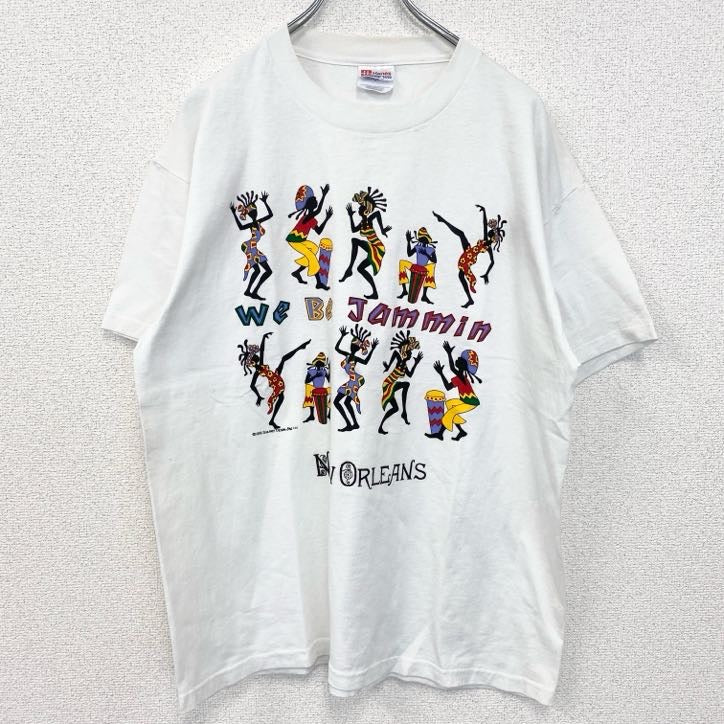 古着 used　ヘインズ　半袖プリントTシャツ　ホワイト　白　ジャマイカ　ジャム　 USA製　シングルステッチ　Lサイズ