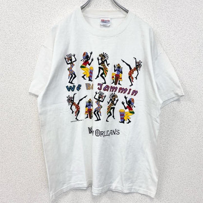 古着 used　ヘインズ　半袖プリントTシャツ　ホワイト　白　ジャマイカ　ジャム　 USA製　シングルステッチ　Lサイズ