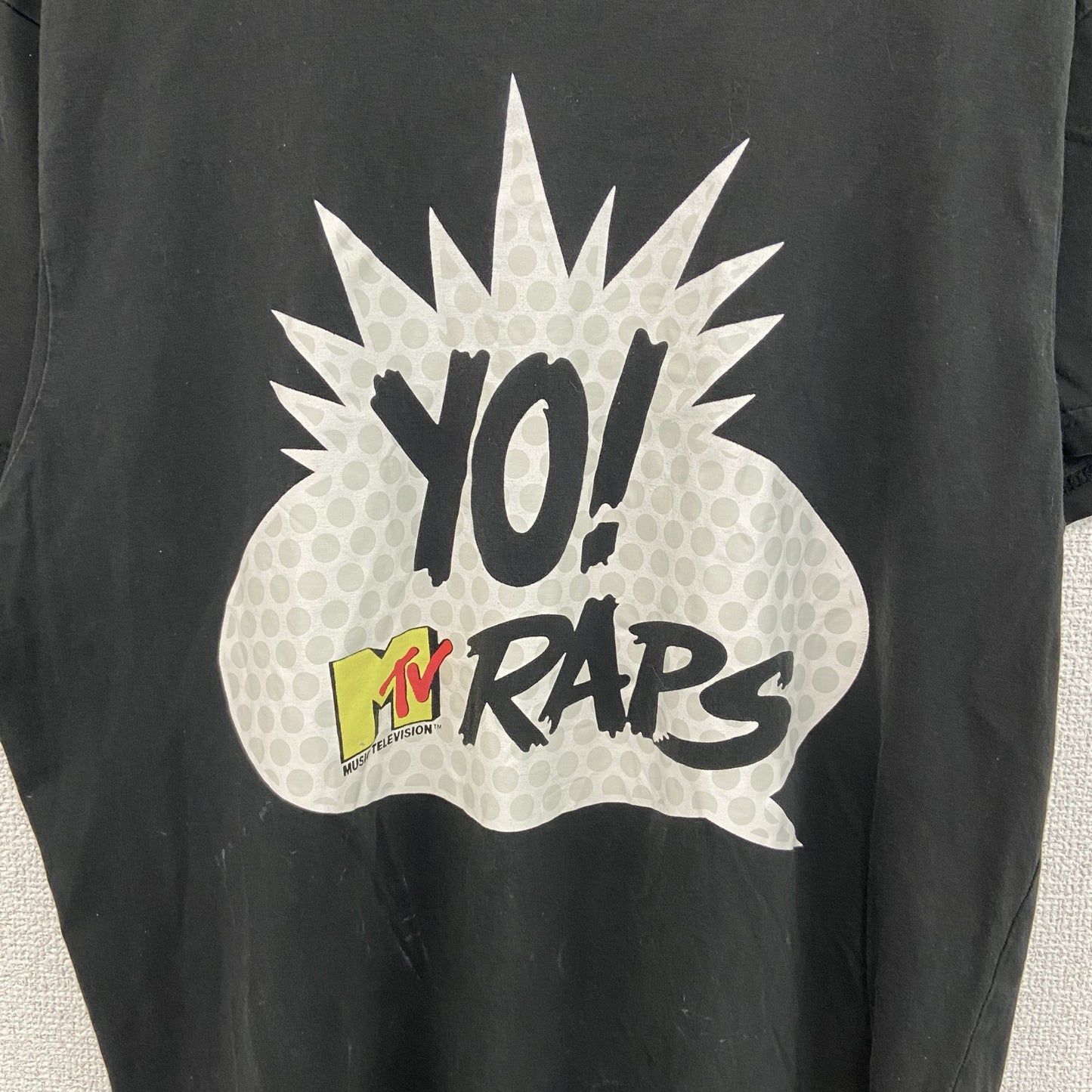古着 used　M TV　半袖オリジナルプリントTシャツ　カジュアルデザイン　黒　ブラック　レトロ　クルーネック　XLサイズ
