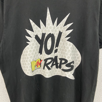 古着 used　M TV　半袖オリジナルプリントTシャツ　カジュアルデザイン　黒　ブラック　レトロ　クルーネック　XLサイズ