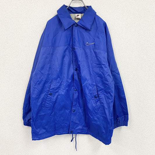 90s～　NIKE　ナイキ　コーチジャケット　フルボタンナイロンジャケット　スウッシュ　ワンポイント　青　ブルー　Lサイズ