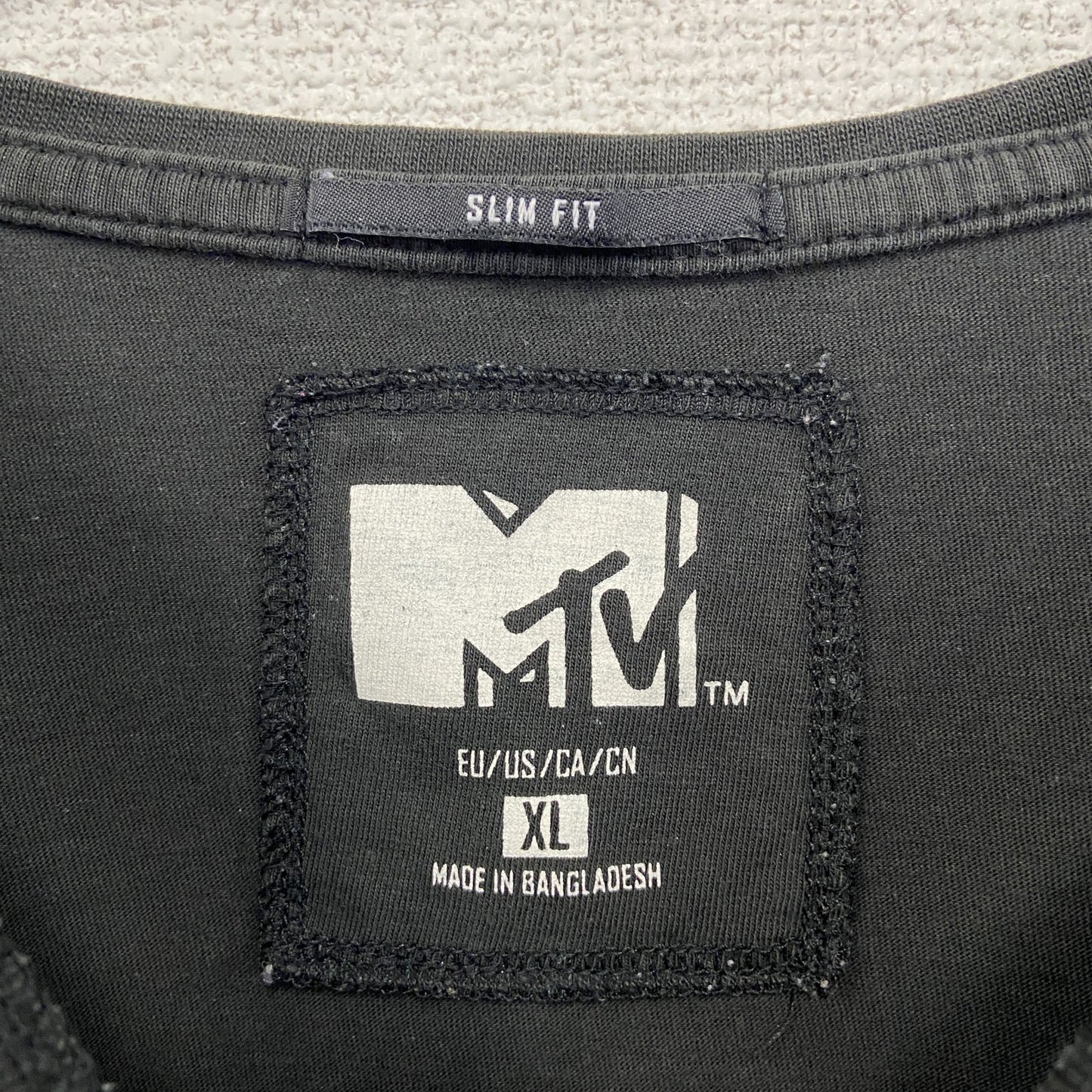 古着 used　M TV　半袖オリジナルプリントTシャツ　カジュアルデザイン　黒　ブラック　レトロ　クルーネック　XLサイズ