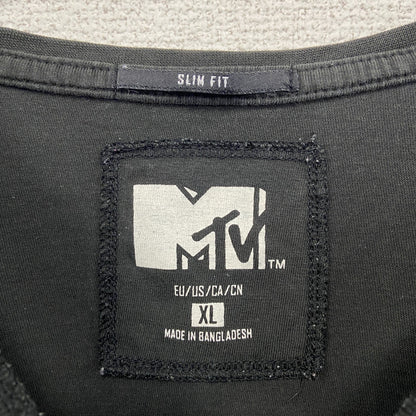 古着 used　M TV　半袖オリジナルプリントTシャツ　カジュアルデザイン　黒　ブラック　レトロ　クルーネック　XLサイズ