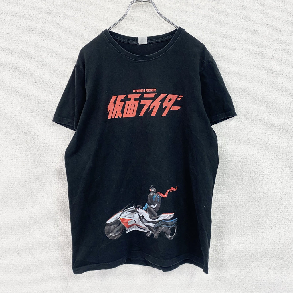 仮面ライダー　仮面ライダー1号　サイクロン号　半袖プリントアニメTシャツ　黒　ブラック