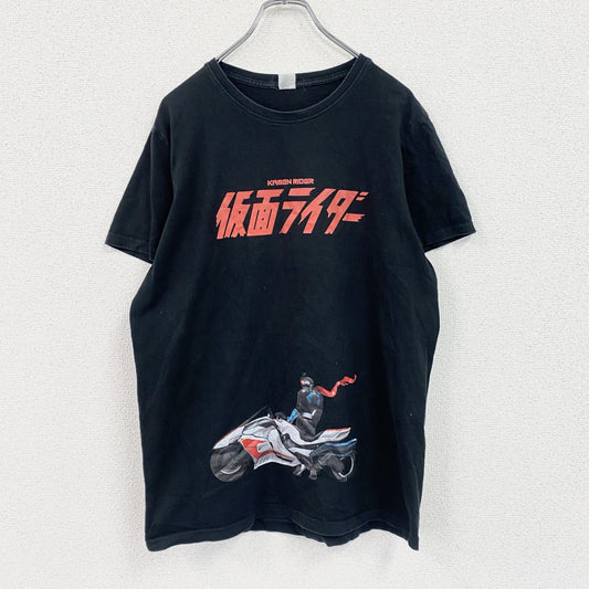 仮面ライダー　仮面ライダー1号　サイクロン号　半袖プリントアニメTシャツ　黒　ブラック