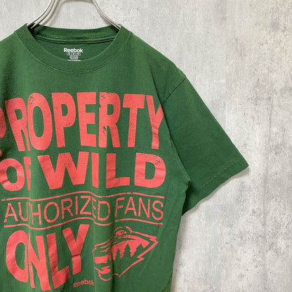 古着 used　Reebok　リーボック　半袖プリントTシャツ　クルーネック　スポーティー　レトロデザイン　緑　Mサイズ