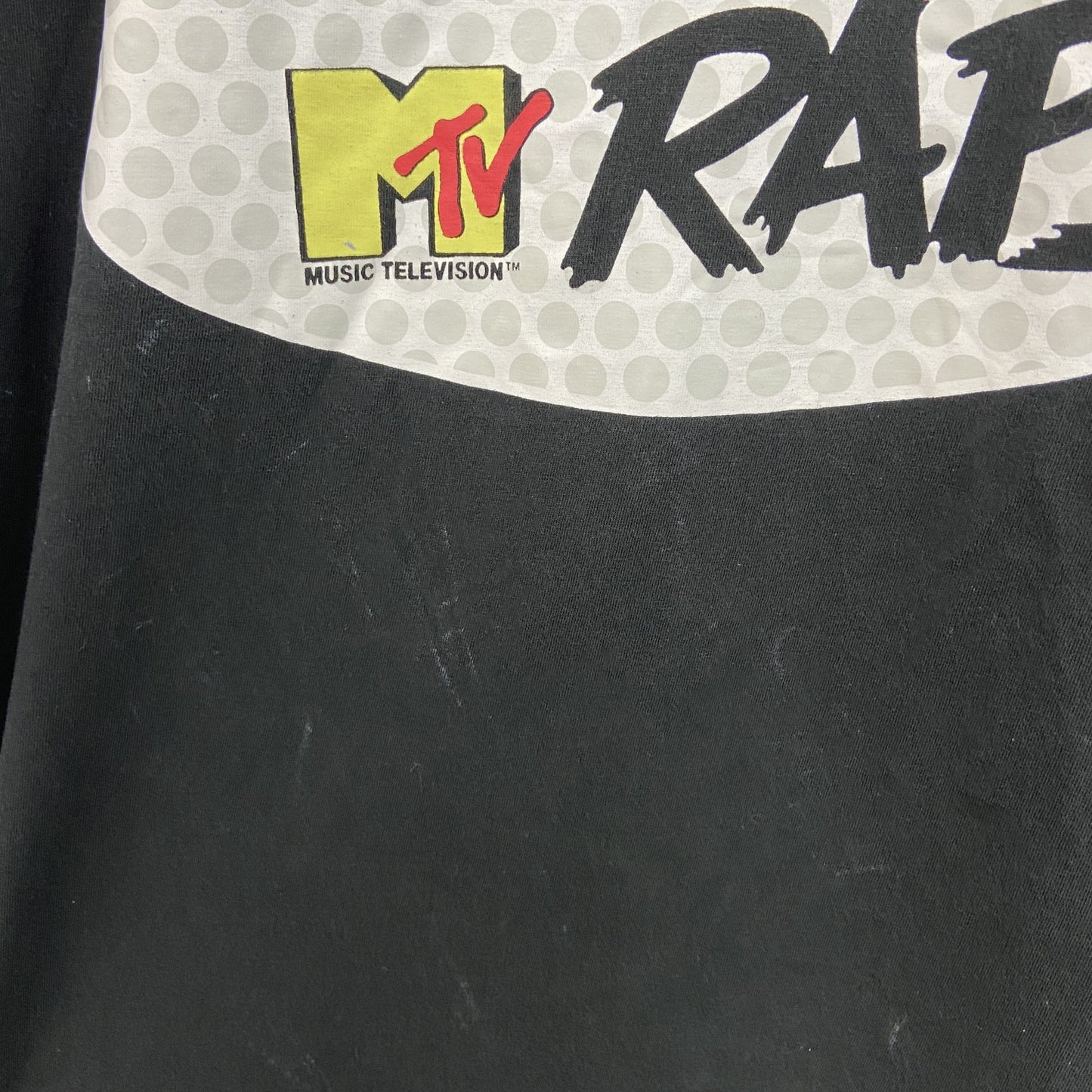 古着 used　M TV　半袖オリジナルプリントTシャツ　カジュアルデザイン　黒　ブラック　レトロ　クルーネック　XLサイズ