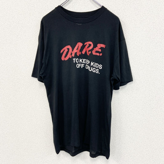 古着 used　Hanes ヘインズ　半袖プリントTシャツ　90s　黒　シングルステッチ　レトロ　US製　クルーネック　Lサイズ