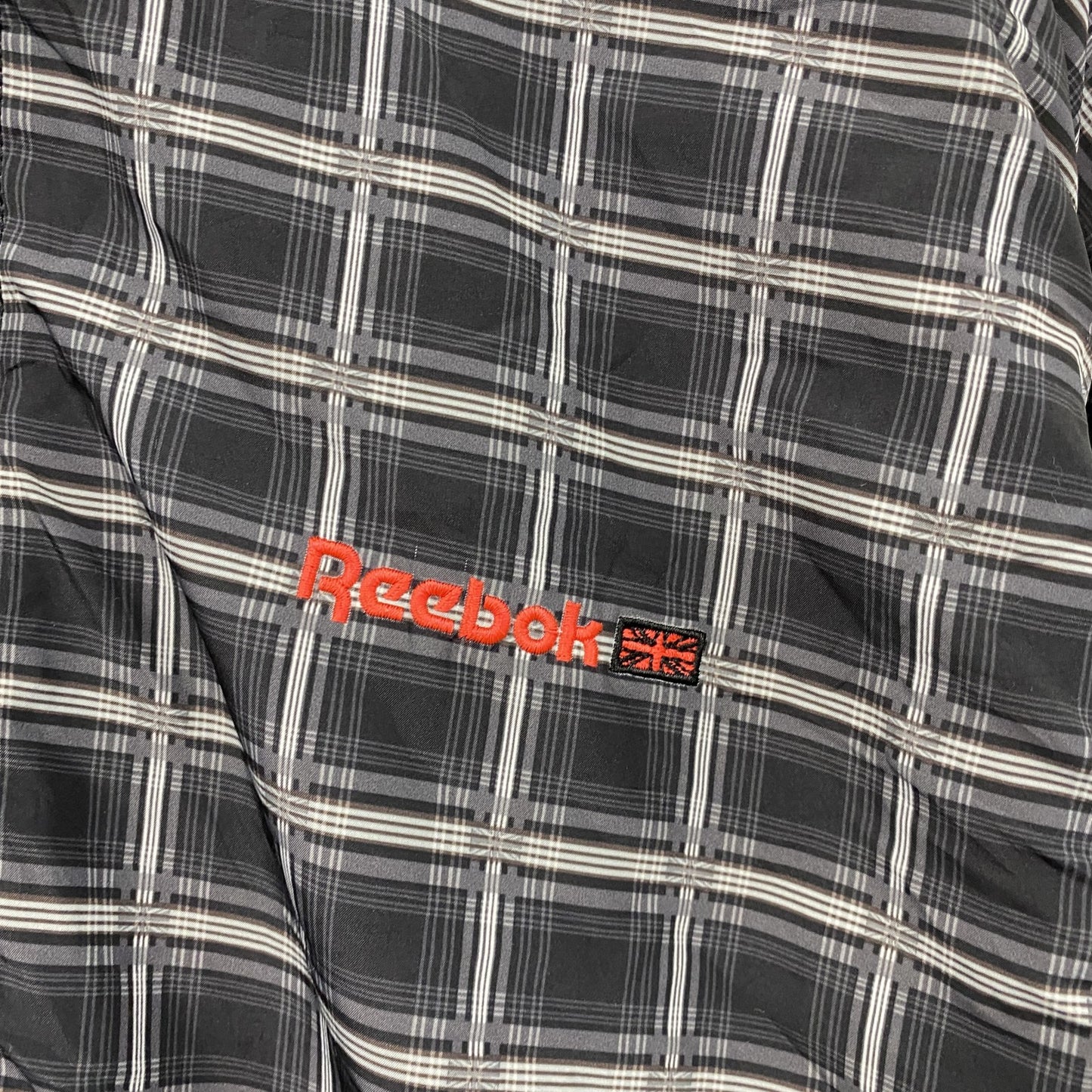 Reebok　リーボック　フルジップスウェットジャケット トラックジャケット　総柄　チェック柄　黒　3XLサイズ