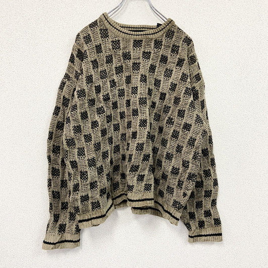 90s～　BRANDINI　アクリルニットセーター　ヴィンテージ　総柄　ベージュ　Lサイズ