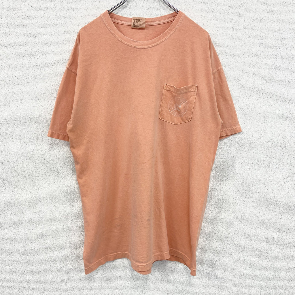 古着 used　COMFORT COLORS　半袖プリントTシャツ　魚　カジュアルデザイン　レトロ　オレンジ　クルーネック　Lサイズ