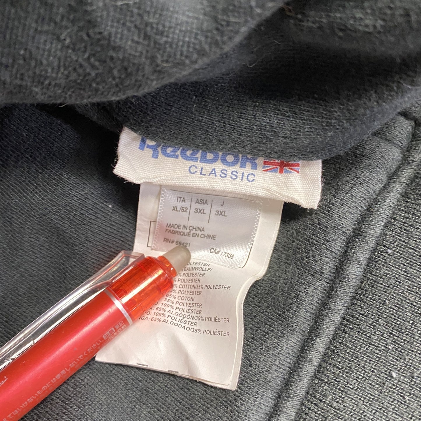 Reebok　リーボック　フルジップスウェットジャケット トラックジャケット　総柄　チェック柄　黒　3XLサイズ