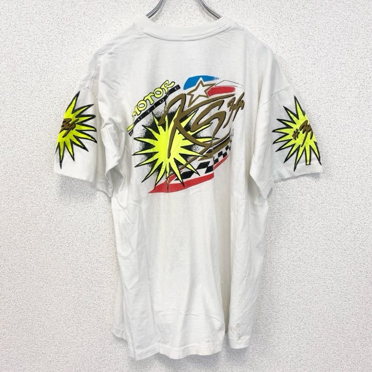 古着 used　半袖プリントTシャツ　ホワイト　白　レーシング　クルーネック　バックプリント　ワンポイント　シングルステッチ