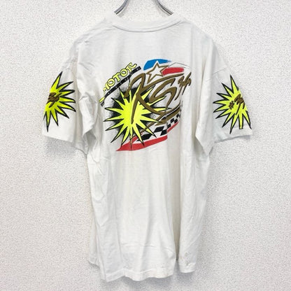 古着 used　半袖プリントTシャツ　ホワイト　白　レーシング　クルーネック　バックプリント　ワンポイント　シングルステッチ