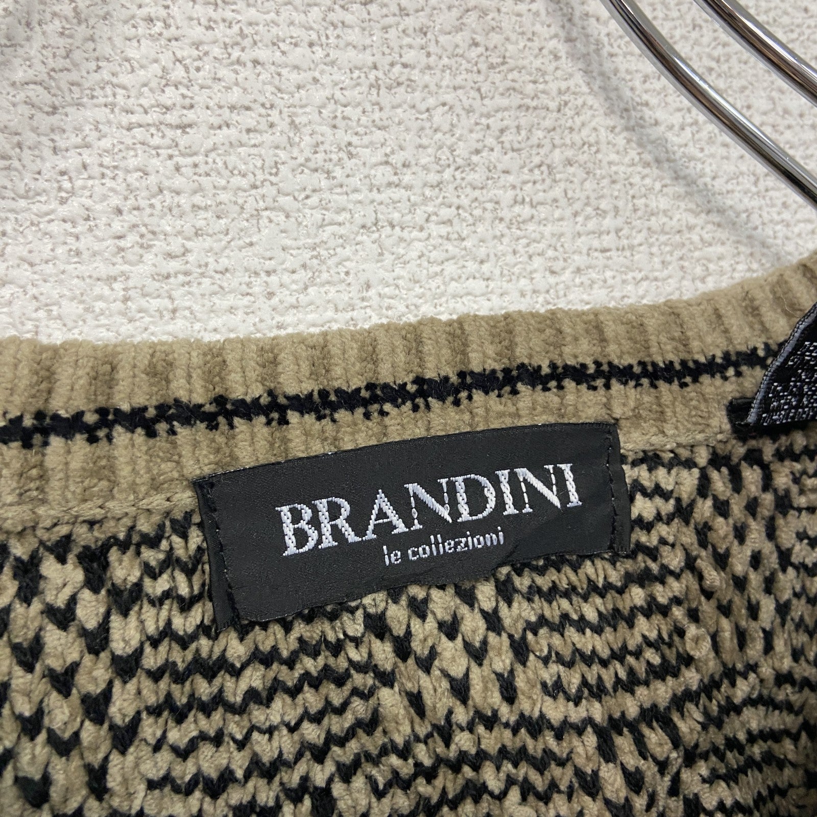 90s～　BRANDINI　アクリルニットセーター　ヴィンテージ　総柄　ベージュ　Lサイズ