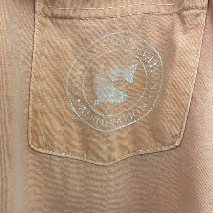 古着 used　COMFORT COLORS　半袖プリントTシャツ　魚　カジュアルデザイン　レトロ　オレンジ　クルーネック　Lサイズ