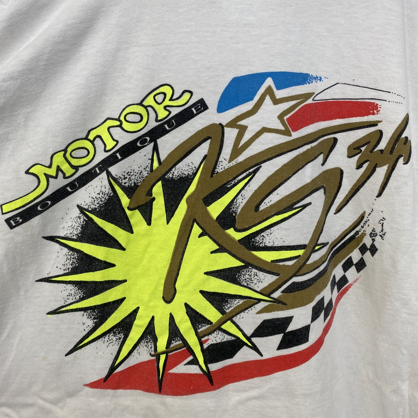 古着 used　半袖プリントTシャツ　ホワイト　白　レーシング　クルーネック　バックプリント　ワンポイント　シングルステッチ