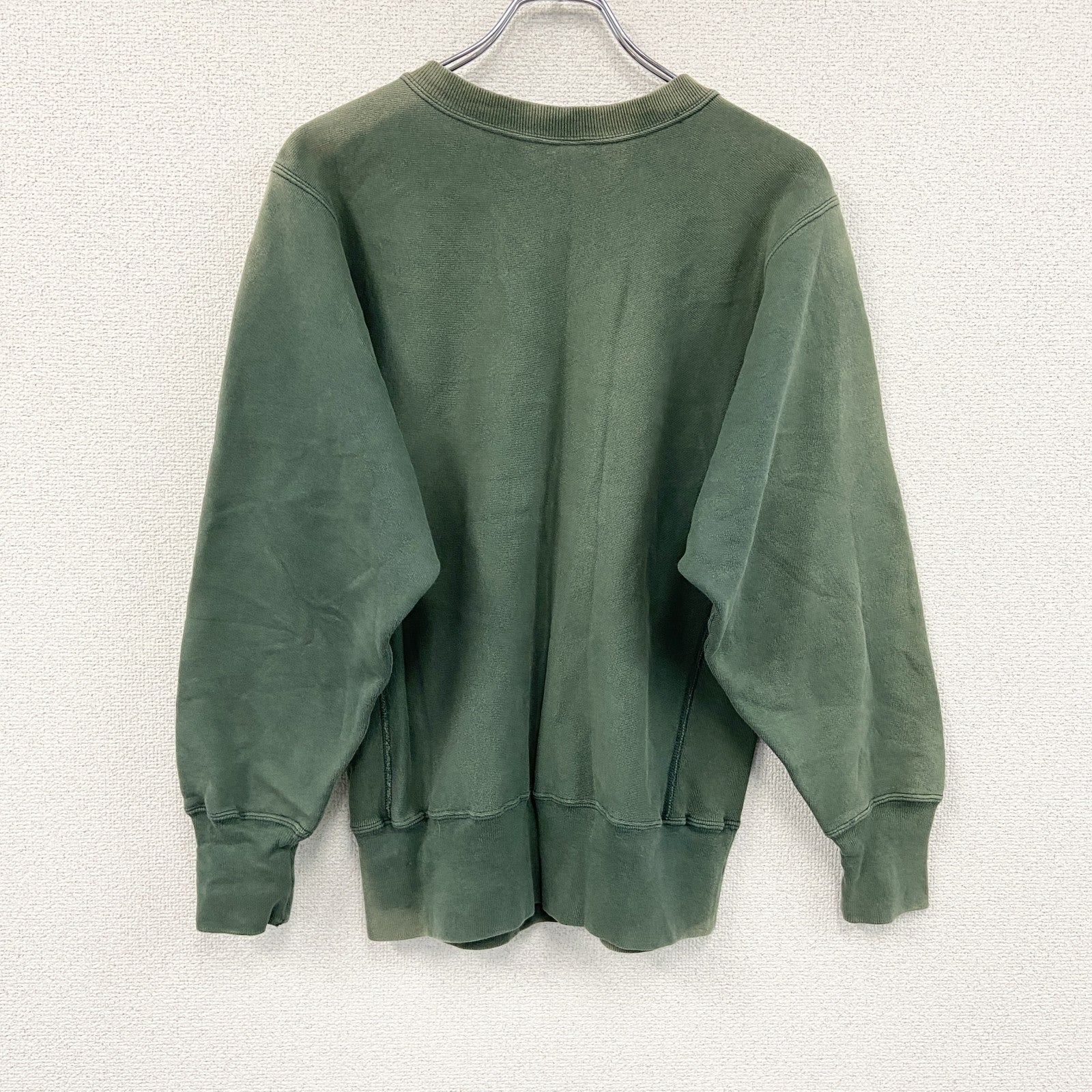 90s　Champion　チャンピオン　リバースウィーブ　スウェット/トレーナー　アーチプリント　フェード　ヴィンテージ　深緑　ディープグリーン