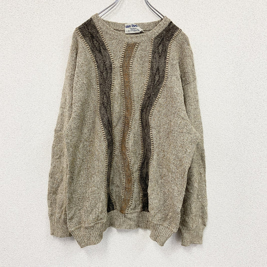 ～00s　con livello　アクリルニットセーター　ヴィンテージ　総柄　ベージュ