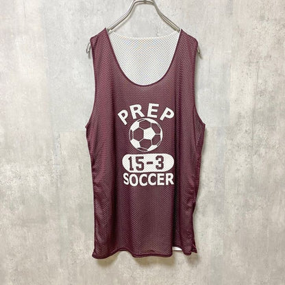古着 used　ゲームタンクトッププリントシャツ　メッシュ素材　サッカー　soccer　スポーツ　PREP　ワインレッド