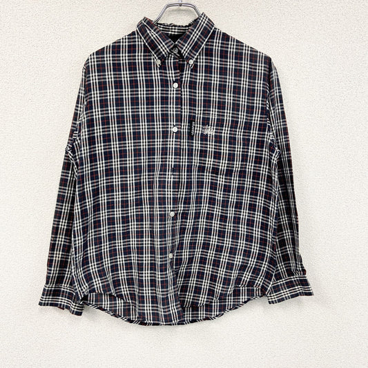 STUSSY　ステューシー　長袖ボタンダウンシャツ　チェック柄　マルチカラー　赤　レッド　紺　ネイビー