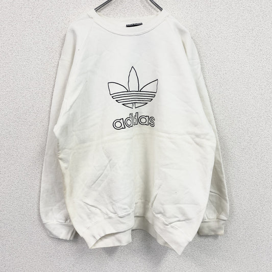 80s～　adidas　アディダス　スウェット/トレーナー　ラグランスリーブ　トレフォイルロゴ　刺繍ロゴ　白　ホワイト　Mサイズ
