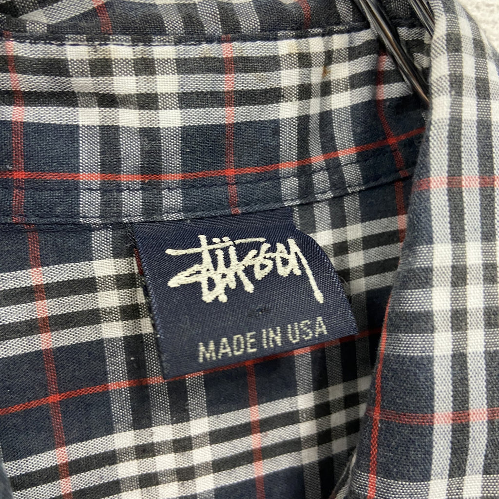 STUSSY　ステューシー　長袖ボタンダウンシャツ　チェック柄　マルチカラー　赤　レッド　紺　ネイビー