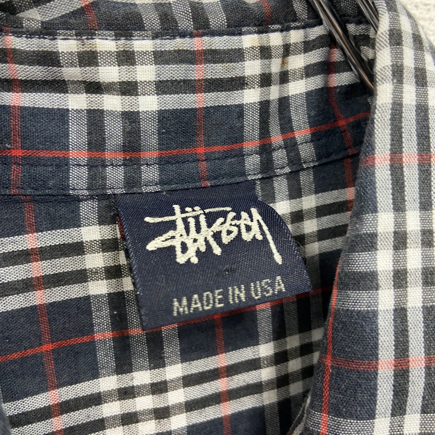 STUSSY　ステューシー　長袖ボタンダウンシャツ　チェック柄　マルチカラー　赤　レッド　紺　ネイビー