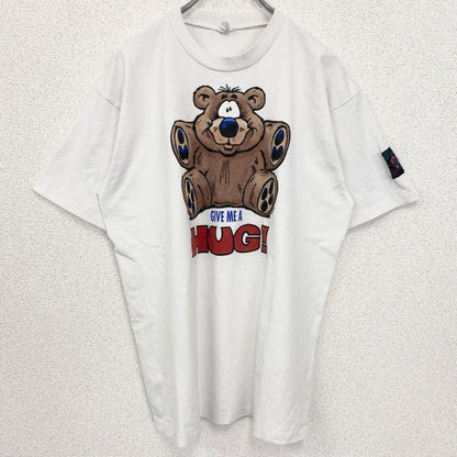 古着 used　90s　半袖熊プリントTシャツ　シングルステッチ　ヴィンテージ　クルーネック　白　ホワイト　XLサイズ
