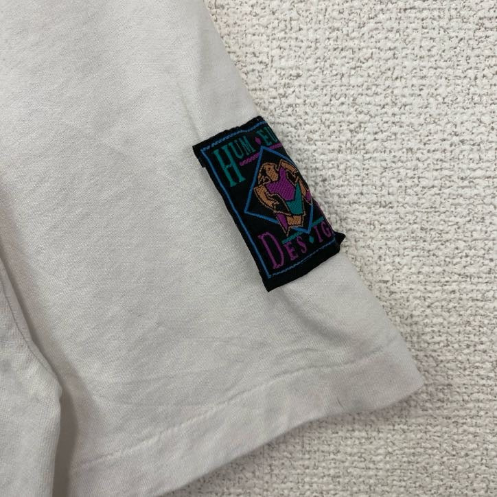 古着 used　90s　半袖熊プリントTシャツ　シングルステッチ　ヴィンテージ　クルーネック　白　ホワイト　XLサイズ