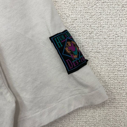 古着 used　90s　半袖熊プリントTシャツ　シングルステッチ　ヴィンテージ　クルーネック　白　ホワイト　XLサイズ
