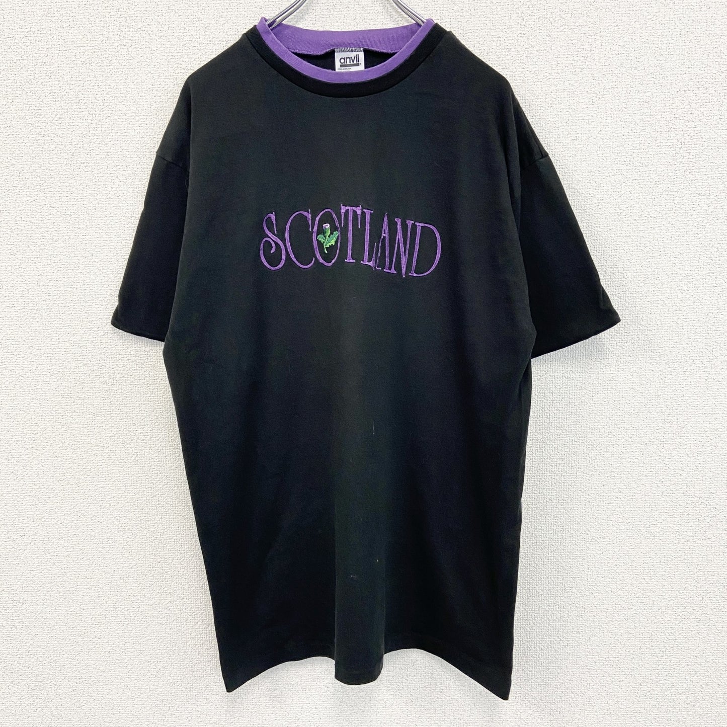 古着 used 90s　anvil アンヴィル　半袖刺繍デザインTシャツ　ローズ　薔薇　ヴィンテージ　黒　ブラック　XLサイズ