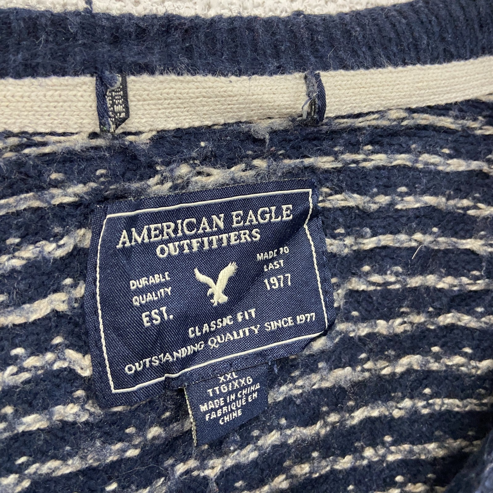 AMERICAN EAGLE　アメリカンイーグル　ニットセーター　バーズアイ　紺　ネイビー　2XLサイズ