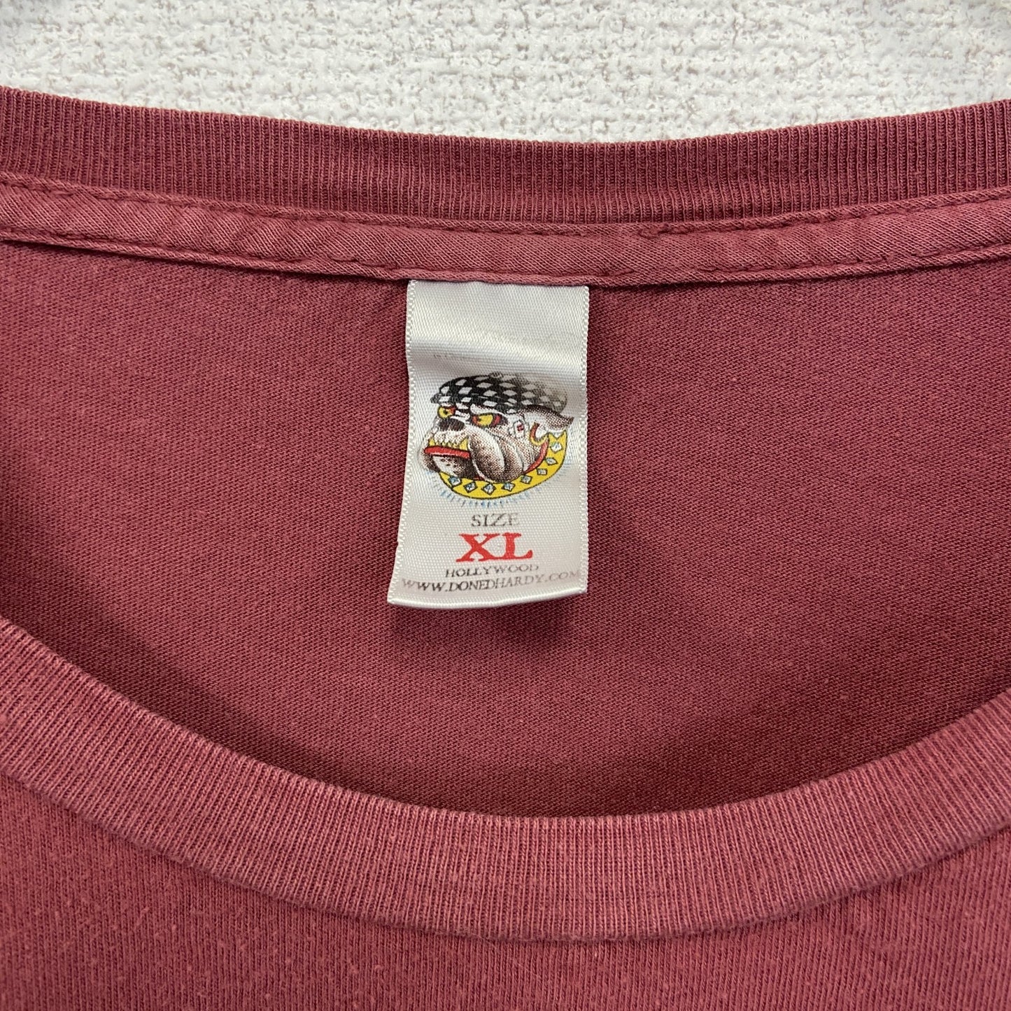 古着 used　Ed Hardy　エドハーディー　半袖プリントTシャツ　スカル　カジュアルデザイン　赤　クルーネック　XLサイズ