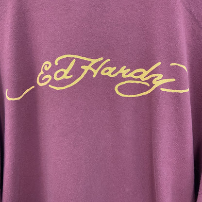 古着 used　Ed Hardy　エドハーディー　半袖プリントTシャツ　スカル　カジュアルデザイン　赤　クルーネック　XLサイズ